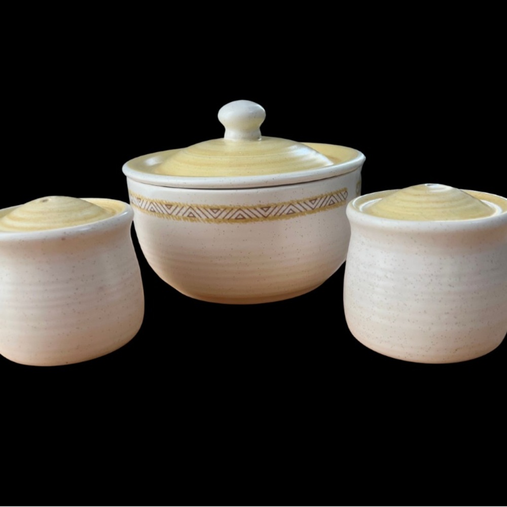 Vintage Franciscan Hacienda Golden Sugar Bowl and Salt and Pepper Shakers